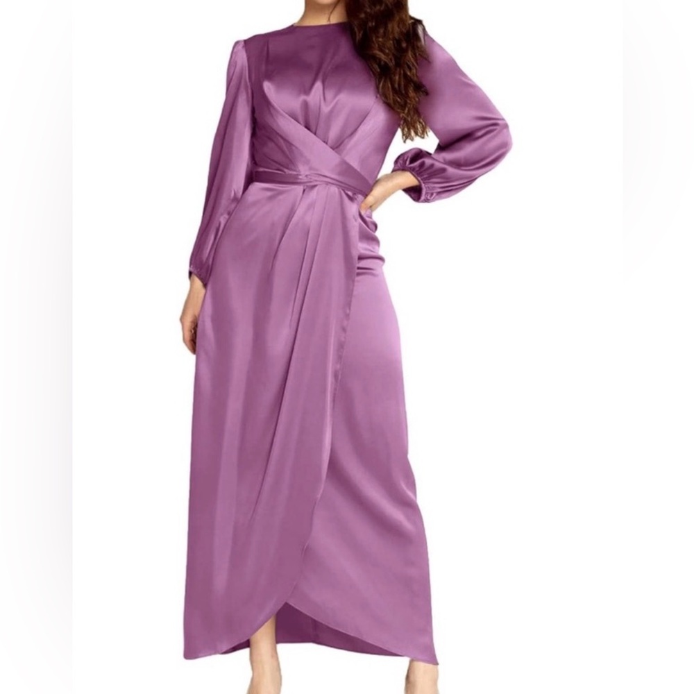 NWT Silk Pin Up Art Burgundy Sexy Wrap Formal Cocktail Maxi Dress Size Large - Picture 13 of 14